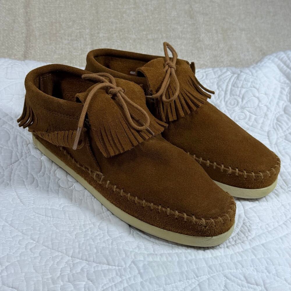 Minnetonka Women 8 Brown Venice Fringe Ankle Moccasin Booties Boho Hippie Shoes